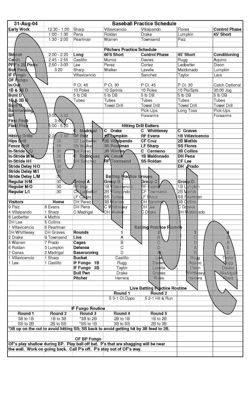 Practice schedule